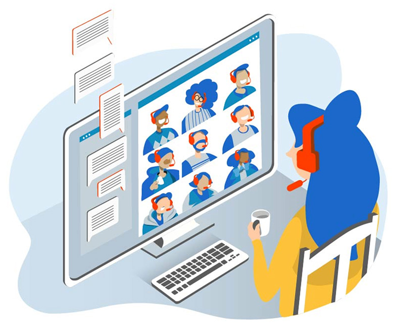 Video conferencing with Zoom for translation services online illustration