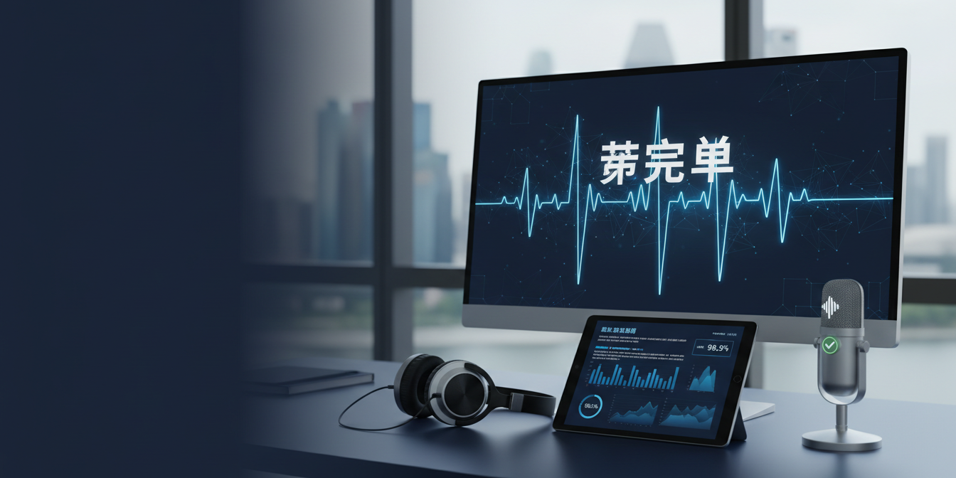 Modern workspace with high-end computer, Mandarin text, Marina Bay view.