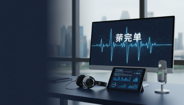 Modern workspace with high-end computer, Mandarin text, Marina Bay view.