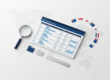 Professional flat-lay with assessment grid, magnifying glass, flags, documents, ruler.
